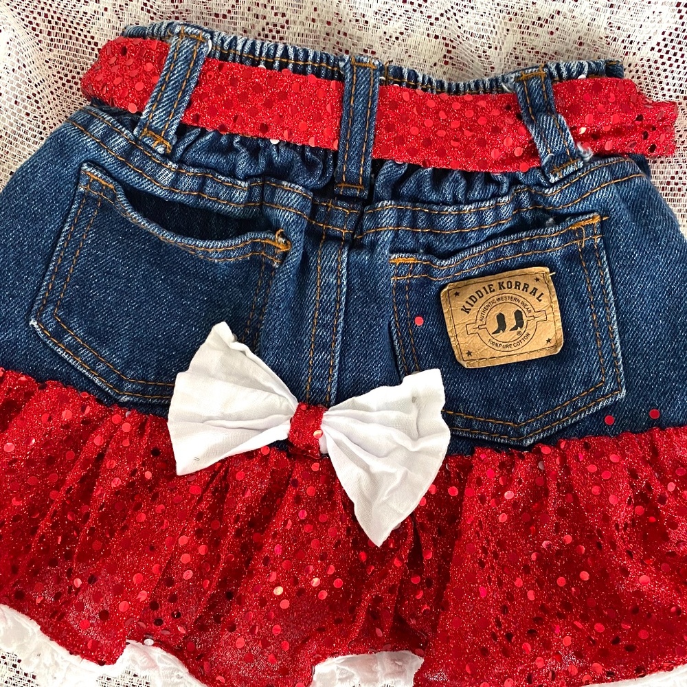 Jean Skirt Red Ruffle sequin - Picture 2 of 3